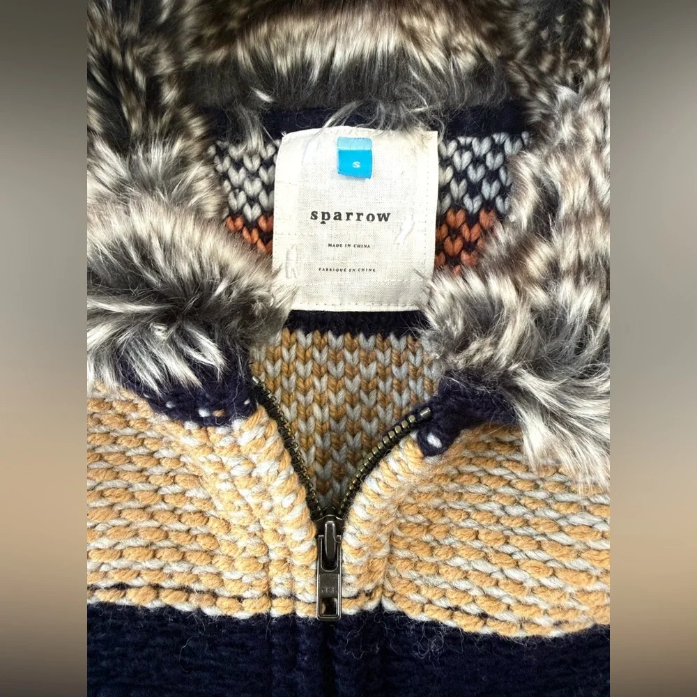 Anthropologie Sparrow‎ Latitudes Wool Blend Faux Fur Neck Zipped Jacket Size S